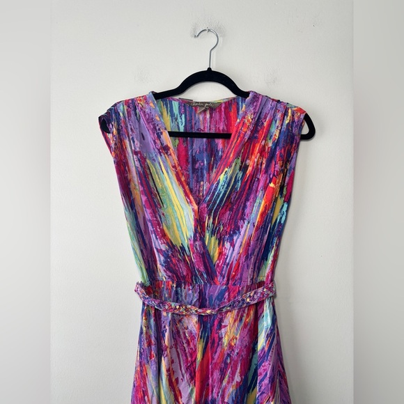 Charlie Jade Women's Multicolor 100% Silk Belted Faux Wrap Dress Size XS - Picture 6 of 9